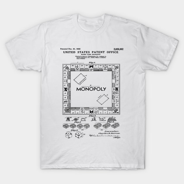 Monopoly Game Patent Black T-Shirt by Luve